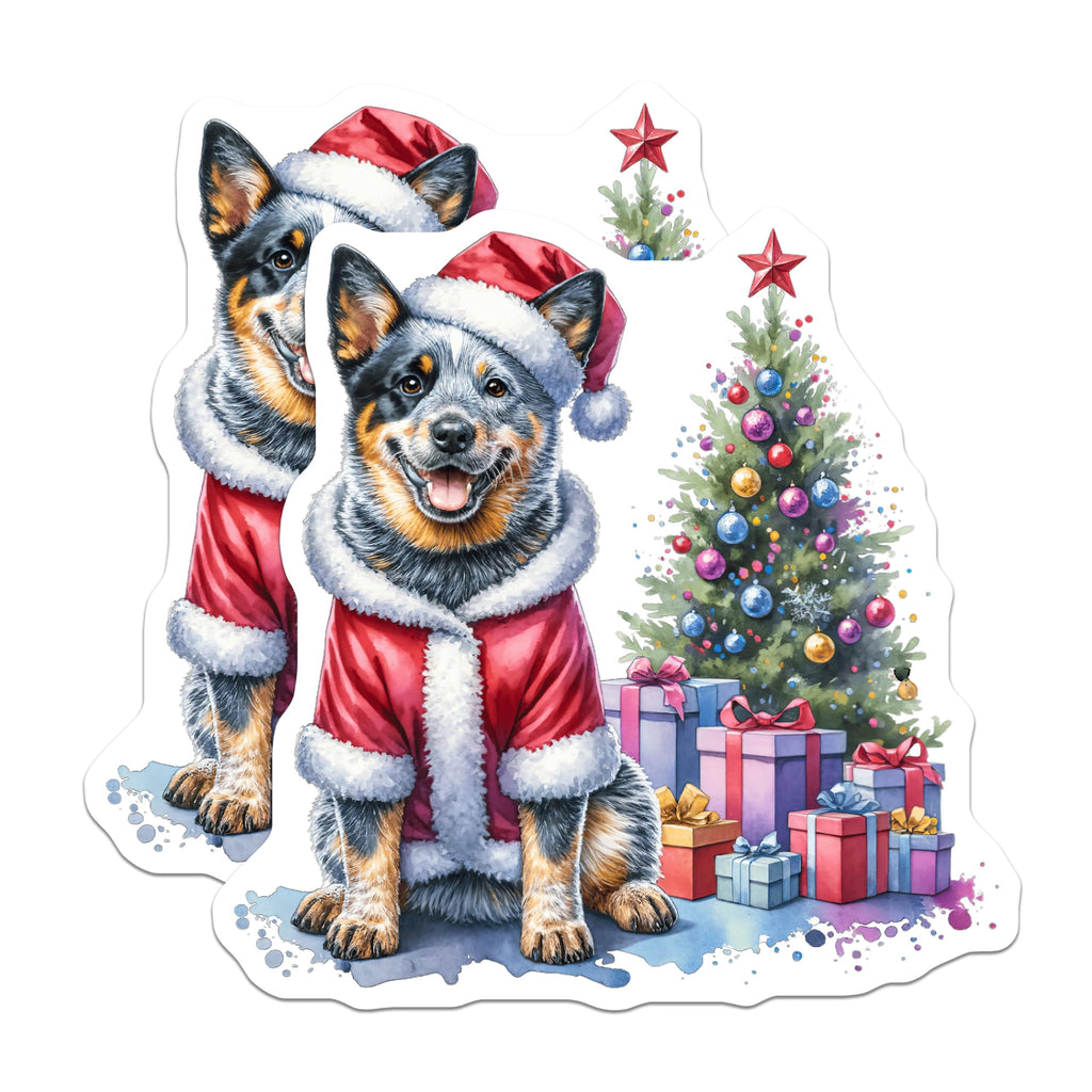 (2 Pack) Blue Heeler Christmas Dog Magnets - Santa Dog Portrait - Holiday Season Decor - Pet Lover Decor - 5 Inches On Longest Side - Thick Durable Magnet - Made in USA - MAG30562