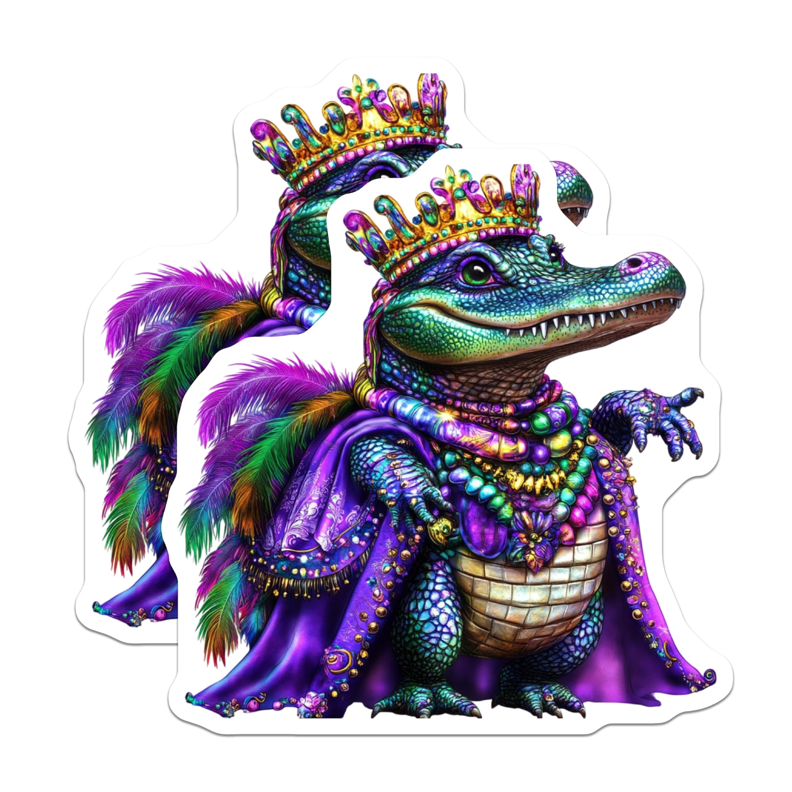 (2 Pack) Mardi Gras Alligator Magnets - King Gator Decor - Festive Fridge Art - 5" On Longest Side - Premium Magnet - for Cars, Refrigerators, Toolboxes, Lockers - Made in USA - MAG15833