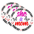 (3 Pack) Mom Decals - She is Mom - Butterfly Decal - 3 Inches On Longest Side - Easy Peel & Apply - Made in USA - 3MCS4071