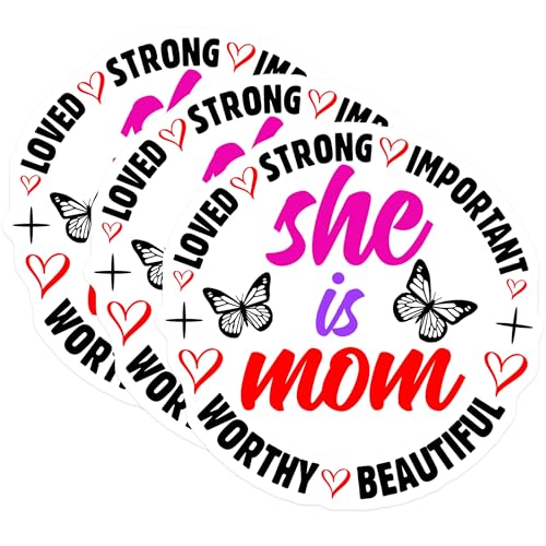 (3 Pack) Mom Decals - She is Mom - Butterfly Decal - 3 Inches On Longest Side - Easy Peel & Apply - Made in USA - 3MCS4071
