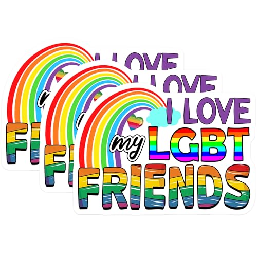 (3 Pack) LGBT Friends Decals - Rainbow Decal - Pride Decals - 3 Inches On Longest Side - Easy Peel & Apply - Made in USA - 3MCS7962