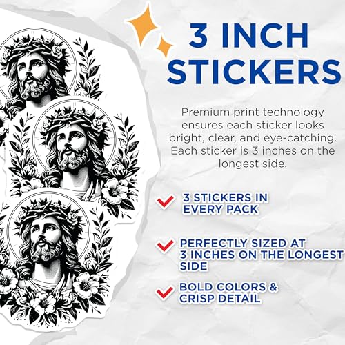 (3 Pack) Jesus Christ Decals - Crown of Thorns - Religious Decals - 3 Inches On Longest Side - Easy Peel & Apply - Made in USA - 3MCS6078