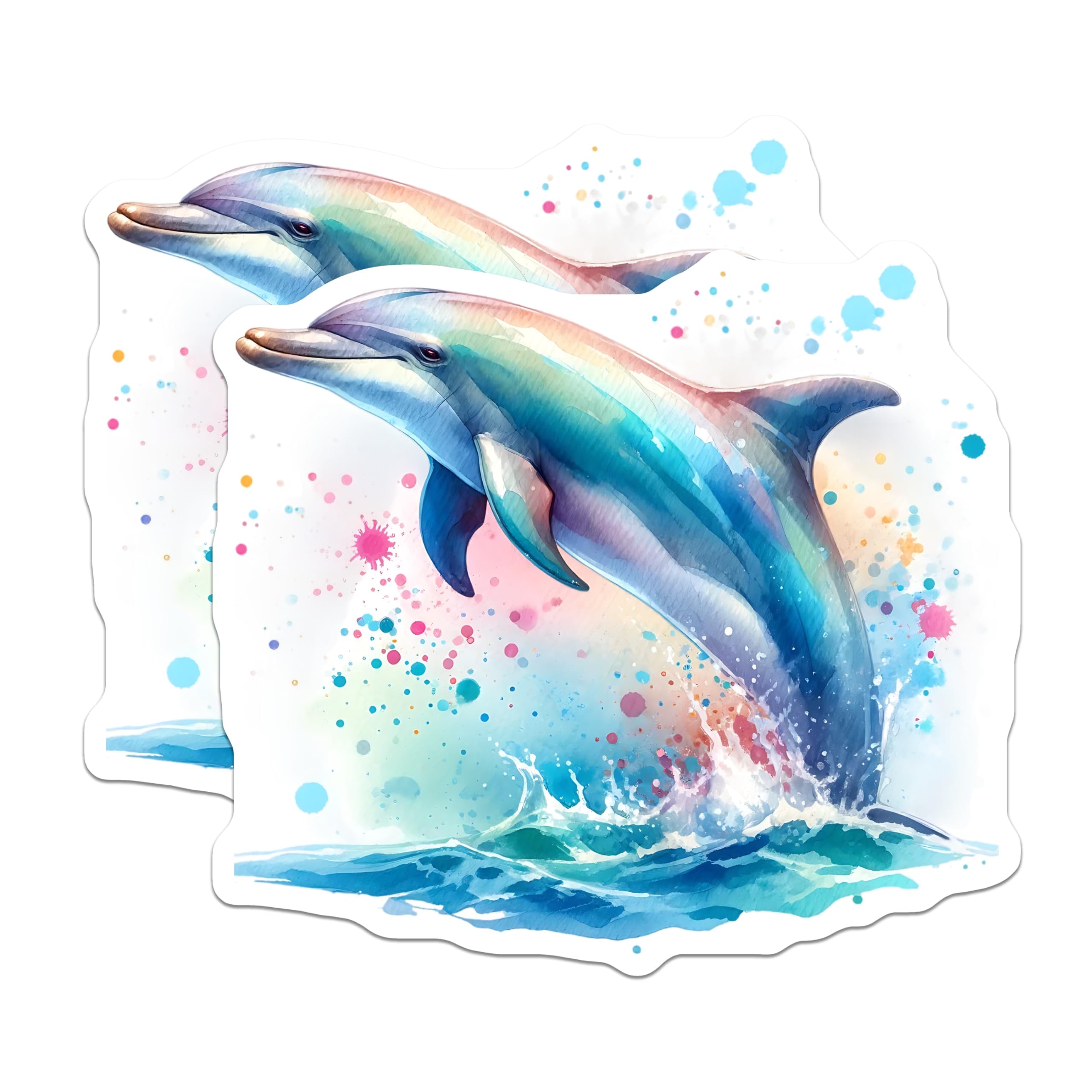 (2 Pack) Watercolor Dolphin Magnets - Ocean Animal Artwork - Fridge Decals - 5" On Longest Side - Premium Magnet - for Cars, Refrigerators, Toolboxes, Lockers - Made in USA - MAG14282