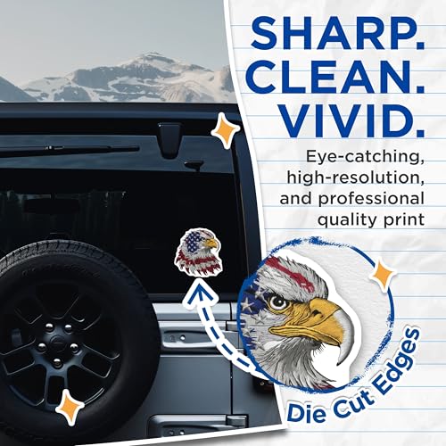 (2 Pack) American Bald Eagle Stickers - Patriotic Eagle Art - USA Flag Eagle Design - 5" On Longest Side - Sticks to Smooth Flat Surfaces - Made in USA - BMCS6405