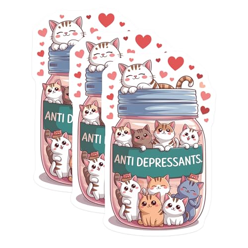 (3 Pack) Anti Depressant Cat Decals - Cute Kitten - Laptop Decor - 3 Inches On Longest Side - Easy Peel & Apply - Made in USA - 3MCS8372