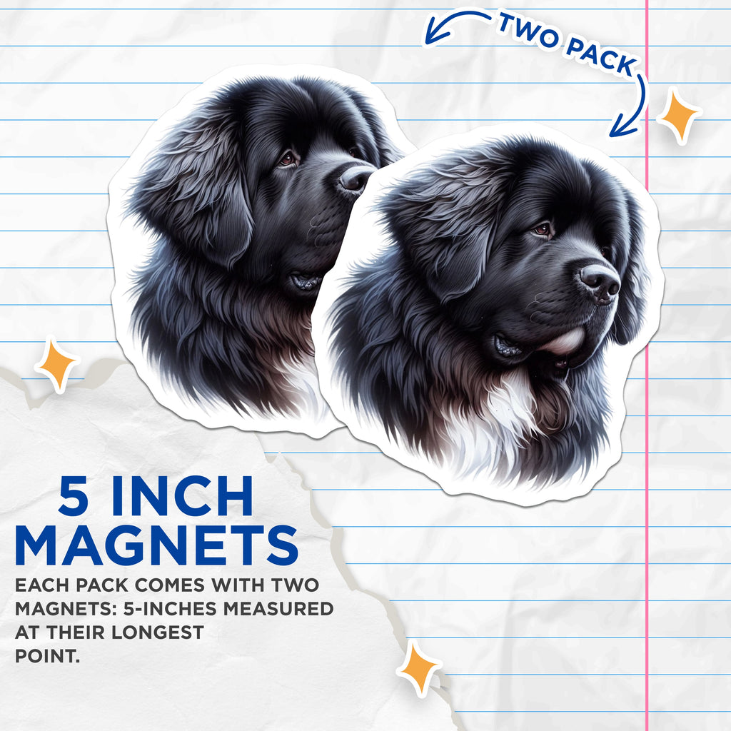(2 Pack) Newfoundland Dog Magnets - Newfie Lover Decor - Large Breed Dog Art - Pet Owner Refrigerator Accessory - 5 Inches On Longest Side - Thick Durable Magnet - Made in USA - MAG37773