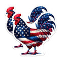 (2 Pack) American Flag Chicken Stickers - Patriotic Rooster - USA Flag Design Decal - 5" On Longest Side - Sticks to Smooth Flat Surfaces - Made in USA - BMCS7180