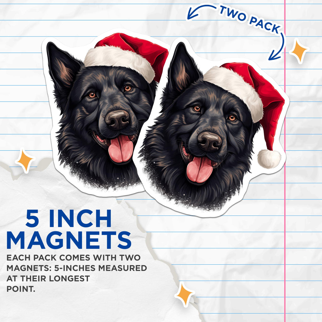 (2 Pack) Christmas Dog Magnets - Santa Hat German Shepherd - Holiday Pet Owner Canine Decor - 5 Inches On Longest Side - Thick Durable Magnet - Made in USA - MAG26606