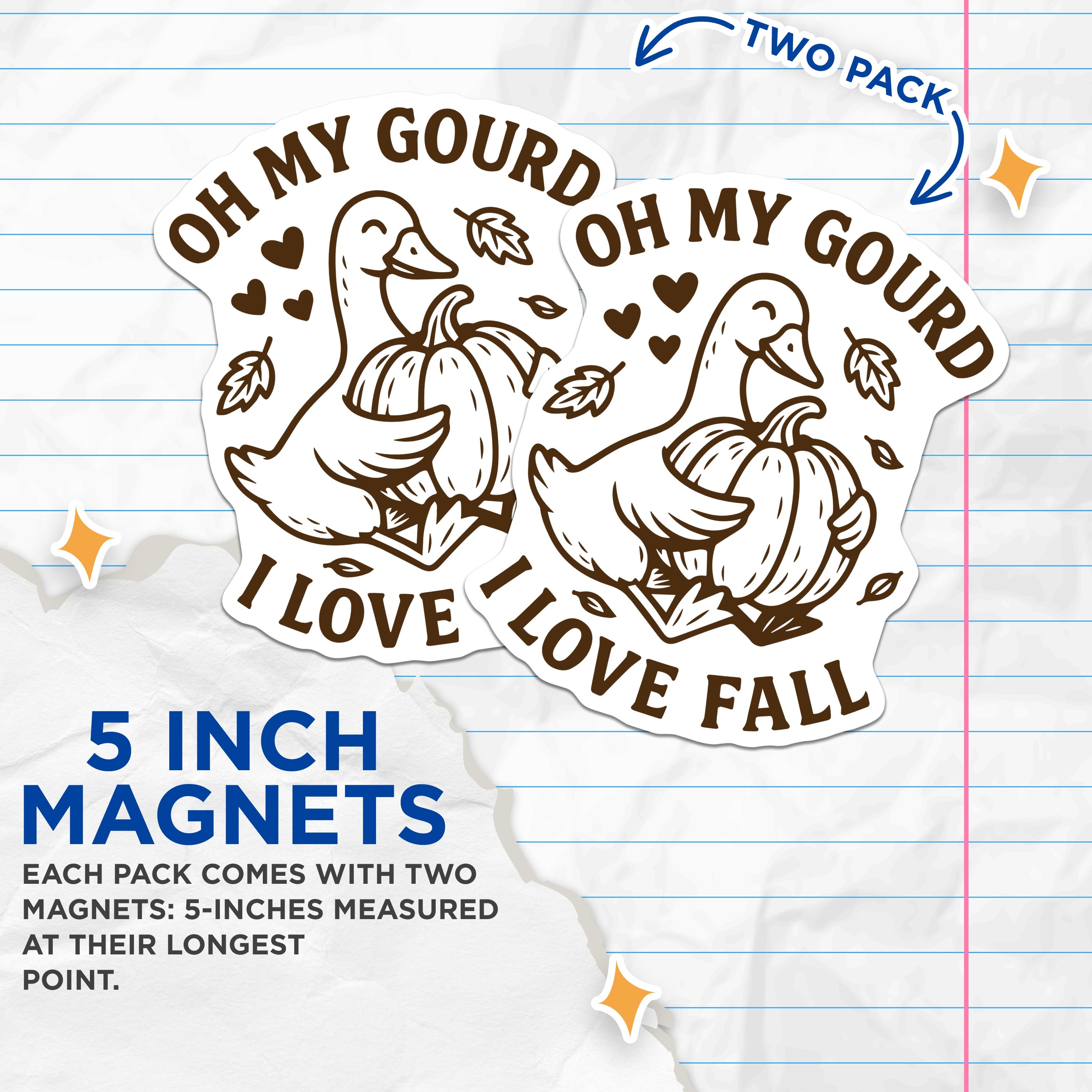 (2 Pack) Oh My Gourd I Love Fall Magnets - Cute Duck Pumpkin Autumn Decor - Thanksgiving Kitchen Fridge Art - Seasonal Farmhouse Item - 5" - Durable Magnet - Made in USA - MAG37092