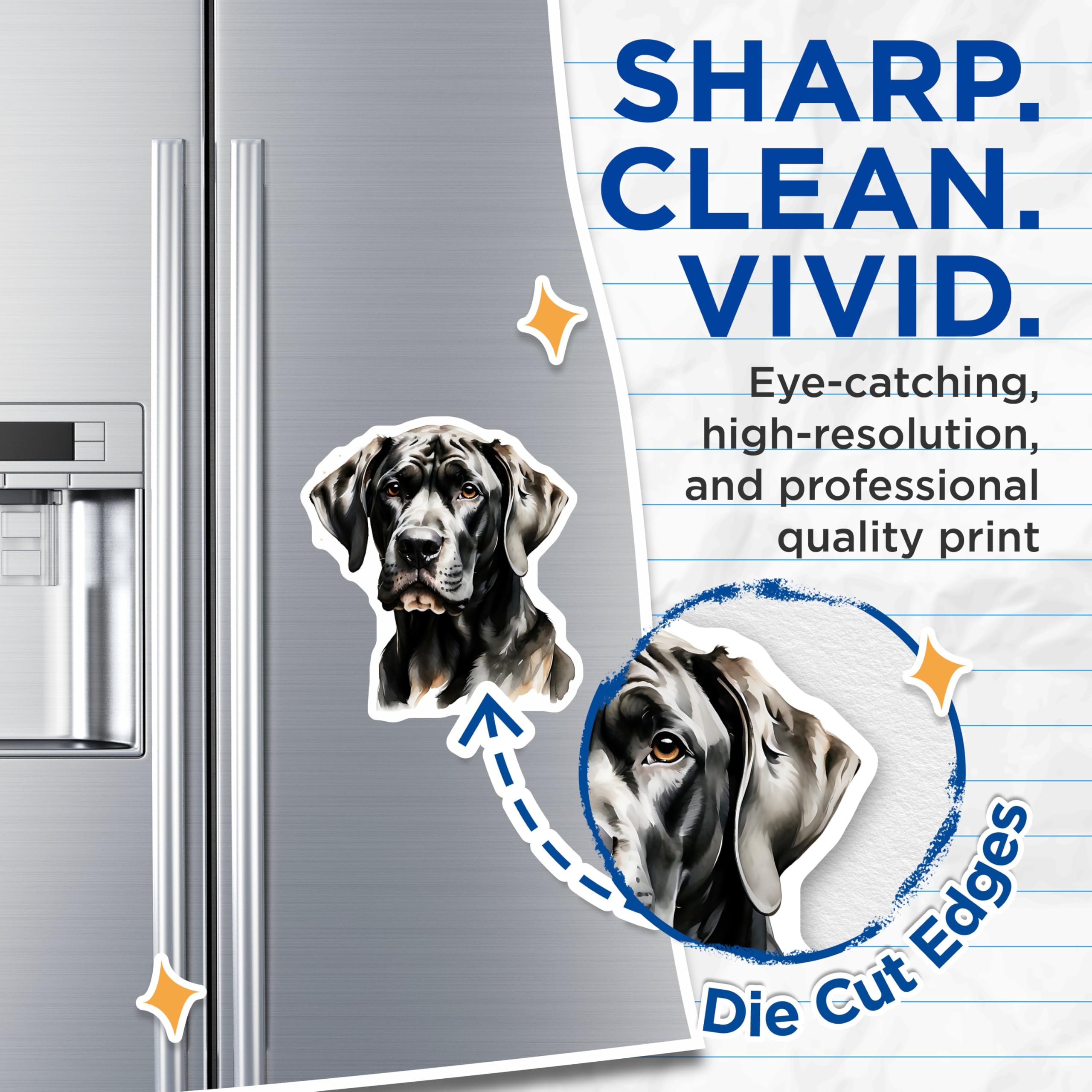 (2 Pack) Great Dane Dog Magnets - Artistic Pet Decor - Dog Lover Refrigerator Magnets - 5" On Longest Side - Premium Magnet - for Cars, Refrigerators, Toolboxes, Lockers - Made in USA - MAG14512