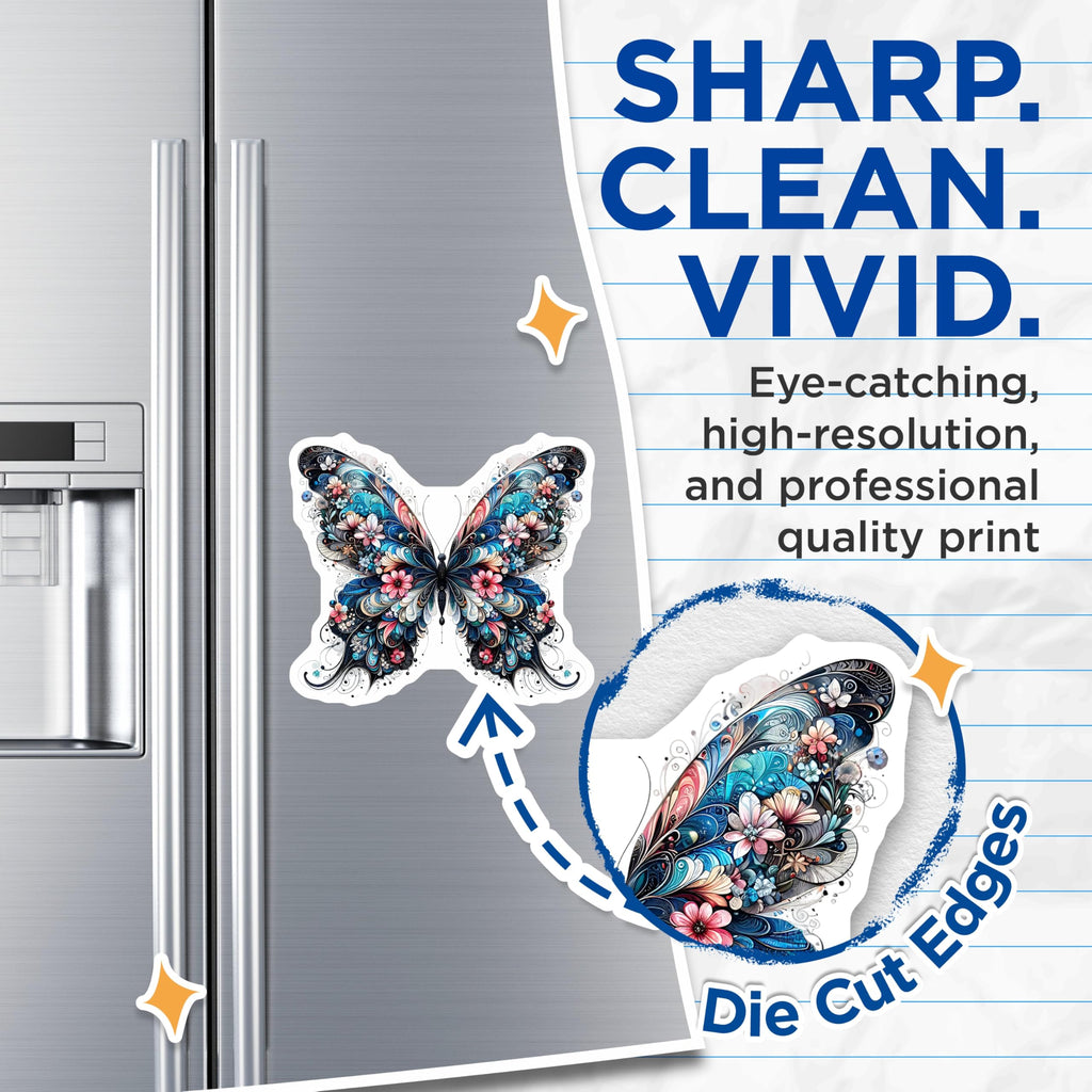(2 Pack) Butterfly Magnets - Floral Wings - Fridge Magnets - 5" On Longest Side - Premium Magnet - for Cars, Refrigerators, Toolboxes, Lockers - Made in USA - MAG14325
