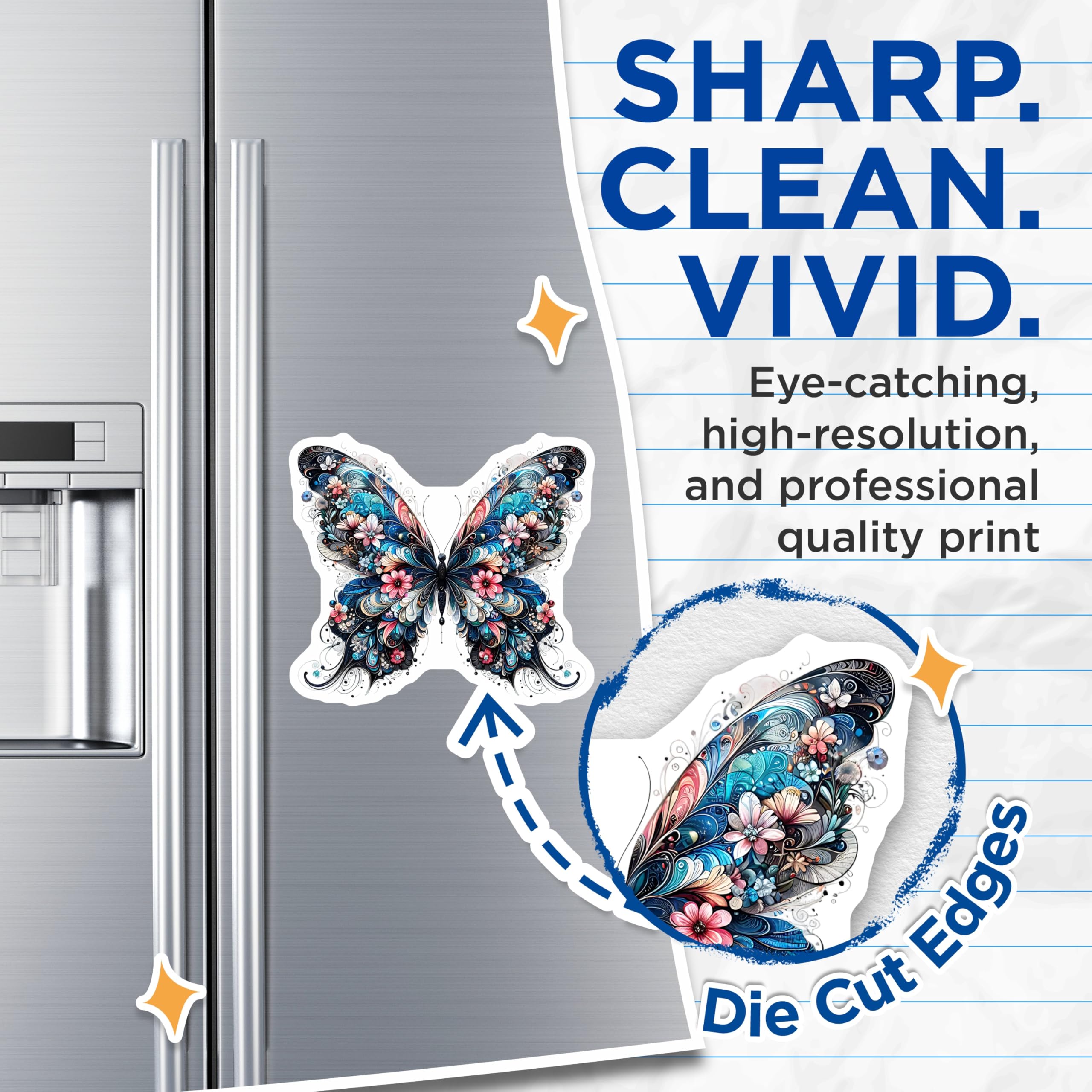 (2 Pack) Butterfly Magnets - Floral Wings - Fridge Magnets - 5" On Longest Side - Premium Magnet - for Cars, Refrigerators, Toolboxes, Lockers - Made in USA - MAG14325