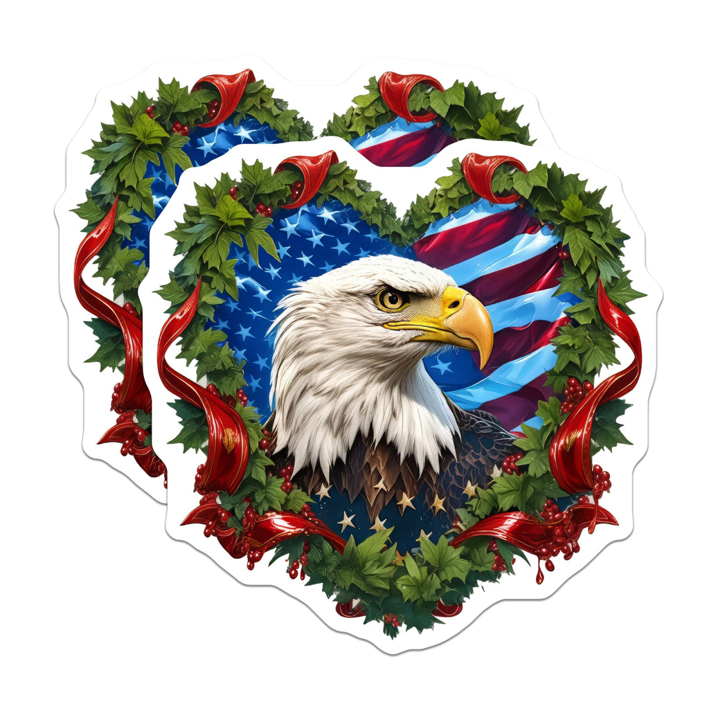 (2 Pack) Bald Eagle Magnets - American Flag Heart Wreath Design - Patriotic USA Symbolism - Freedom Spirit Home Decoration - 5 Inches On Longest Side - Thick Durable Magnet - Made in USA - MAG21111