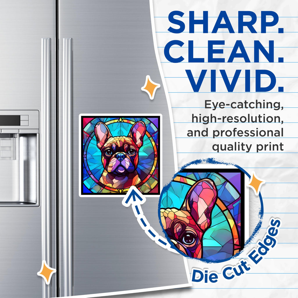 (2 Pack) French Bulldog Magnets - Stained Glass Dog - Artistic Home Decor - 5" On Longest Side - Premium Magnet - for Cars, Refrigerators, Toolboxes, Lockers - Made in USA - MAG16301