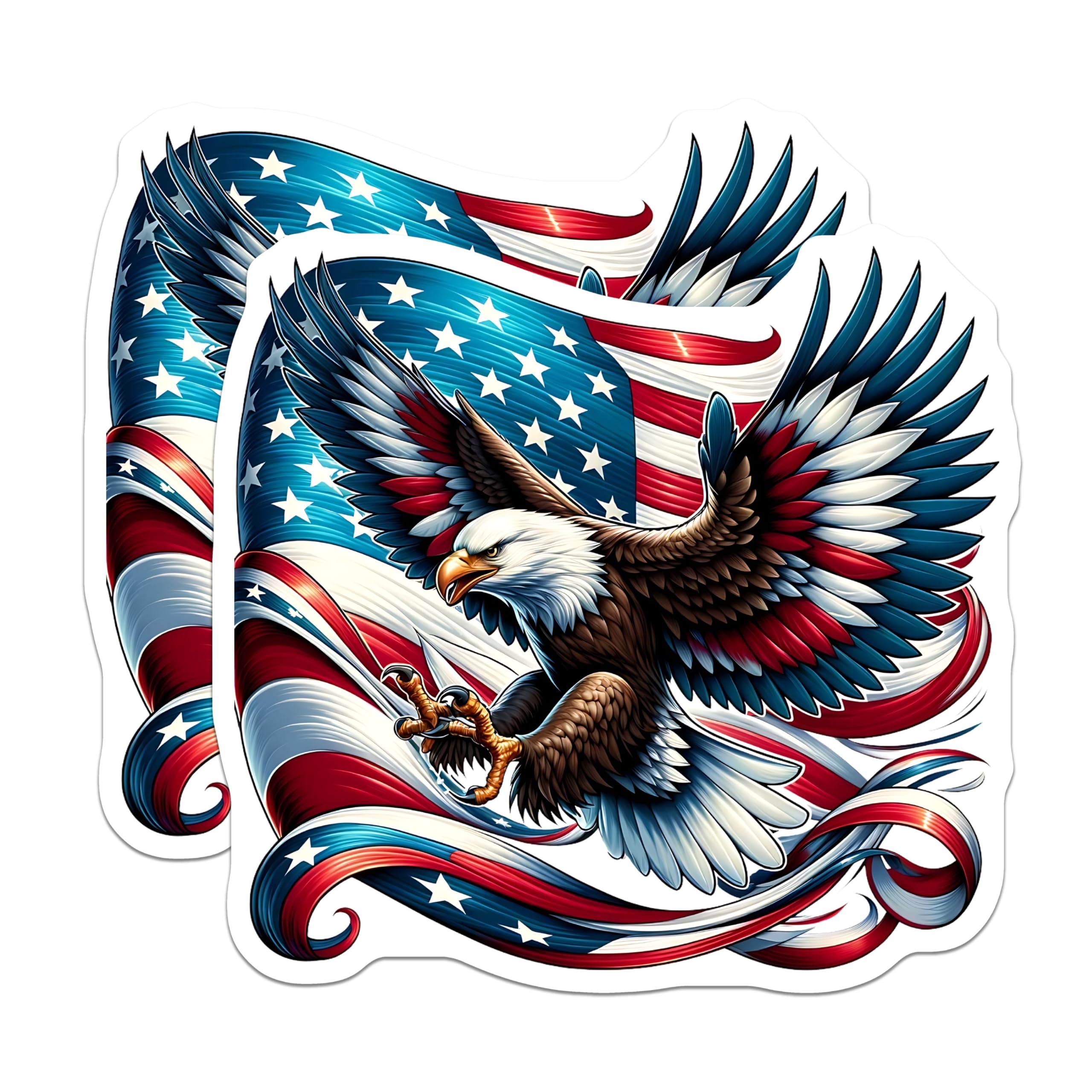 (2 Pack) Eagle American Flag Magnets - Patriotic Decor - USA Pride Magnets - 5" On Longest Side - Premium Magnet - for Cars, Refrigerators, Toolboxes, Lockers - Made in USA - MAG14876