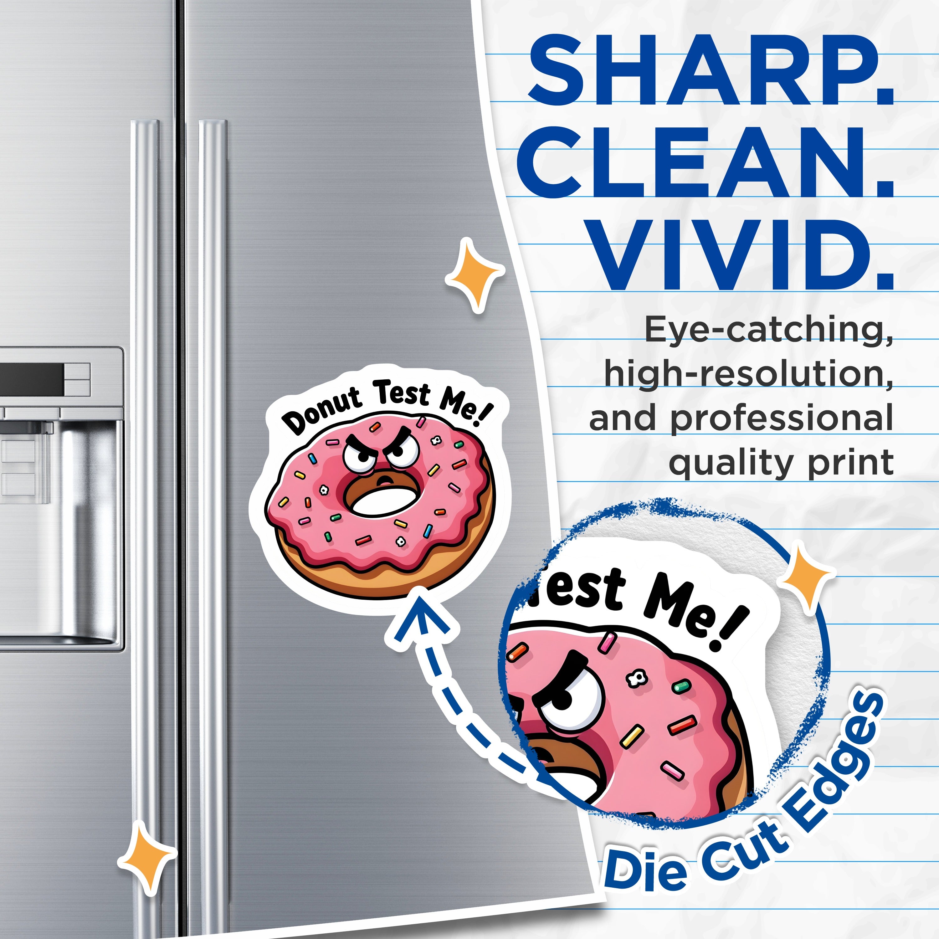 (2 Pack) Donut Test Me Magnets - Funny Donut Pun - Sarcastic Humor Foodie - Quirky Office Item - 5 Inches On Longest Side - Thick Durable Magnet - Made in USA - MAG37459