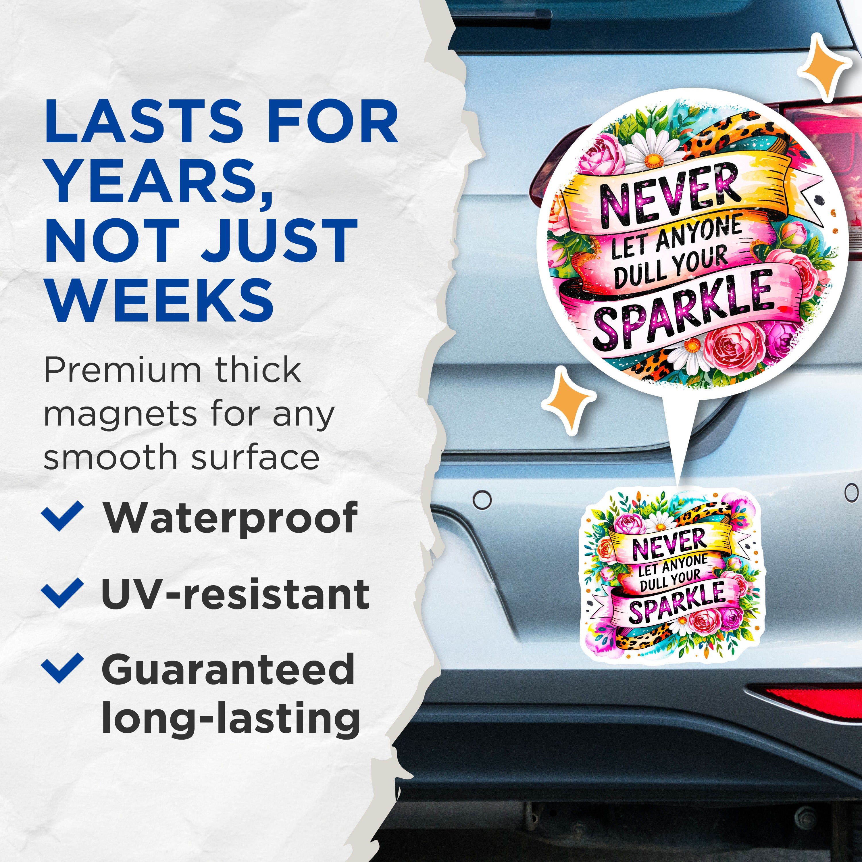 (2 Pack) Never Dull Your Sparkle Magnets - Inspirational Floral Quote - Empowering Affirmation Decor - Positive Vibe Fridge - 5" - Durable Magnet - Made in USA - MAG38949