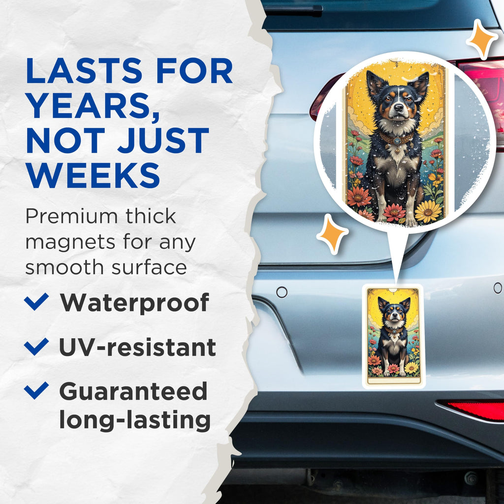 (2 Pack) Border Collie Dog Magnets - Ornate Tarot Card Art - Mystical Pet Lover Decor - Refrigerator Locker Magnets - 5 Inches On Longest Side - Thick Durable Magnet - Made in USA - MAG21369