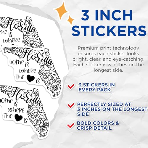 (3 Pack) Florida Home Decals - State Love Decals - Laptop Car Decals - 3 Inches On Longest Side - Easy Peel & Apply - Made in USA - 3MCS7870