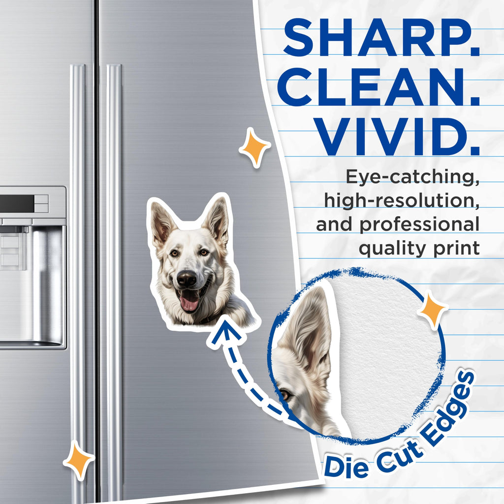 (2 Pack) White German Shepherd Dog Magnets - GSD Lover Decor - Animal Pet Portrait Art - 5 Inches On Longest Side - Thick Durable Magnet - Made in USA - MAG29009