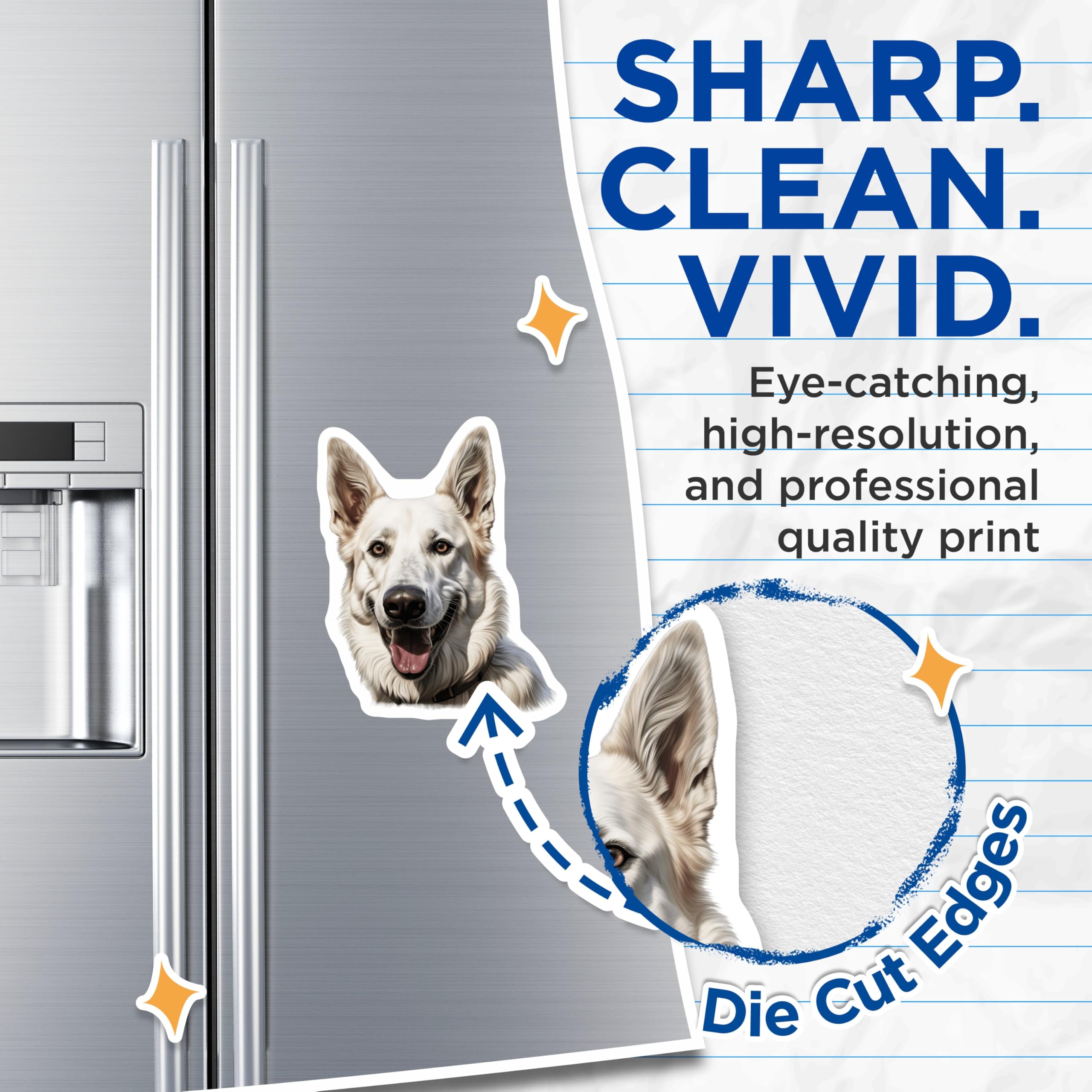 (2 Pack) White German Shepherd Dog Magnets - GSD Lover Decor - Animal Pet Portrait Art - 5 Inches On Longest Side - Thick Durable Magnet - Made in USA - MAG29009