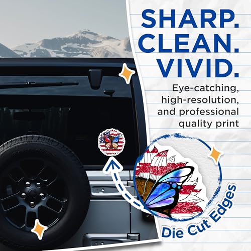 (2 Pack) Butterfly USA Flag Stickers - Patriotic Stickers - 4th of July Stickers - 5" On Longest Side - Sticks to Smooth Flat Surfaces - Made in USA - BMCS6960