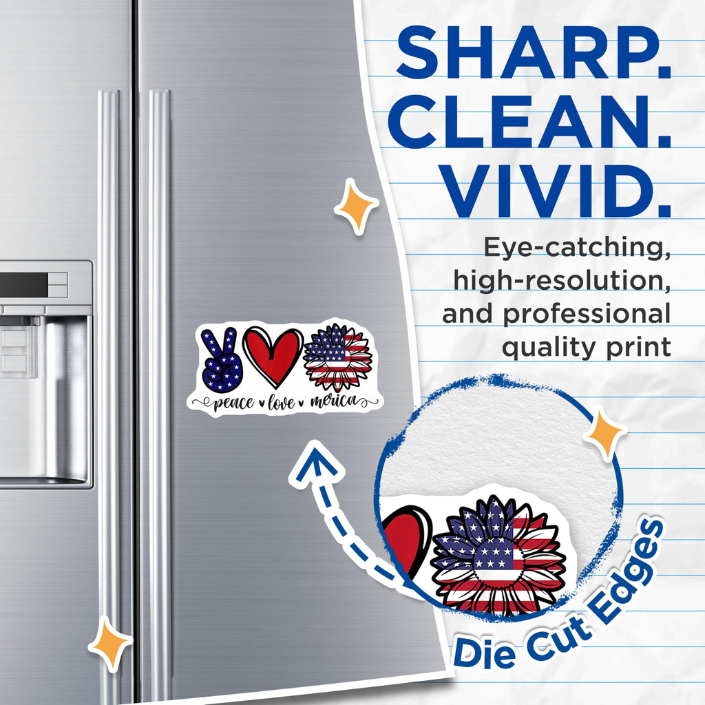 (2 Pack) Peace Love Merica Magnets - Patriotic Sunflower Decor - Fourth of July Fridge - 5 Inches On Longest Side - Thick Durable Magnet - Made in USA - MAG25964