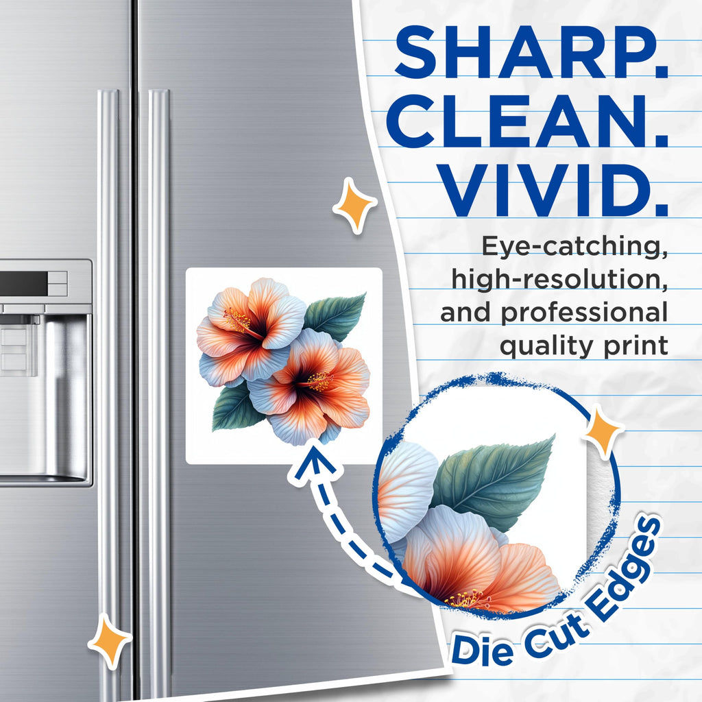 (2 Pack) Tropical Hibiscus Magnets - Peach Blue Flower Fridge Decor - Hawaiian Floral Accent - 5 Inches On Longest Side - Thick Durable Magnet - Made in USA - MAG26256