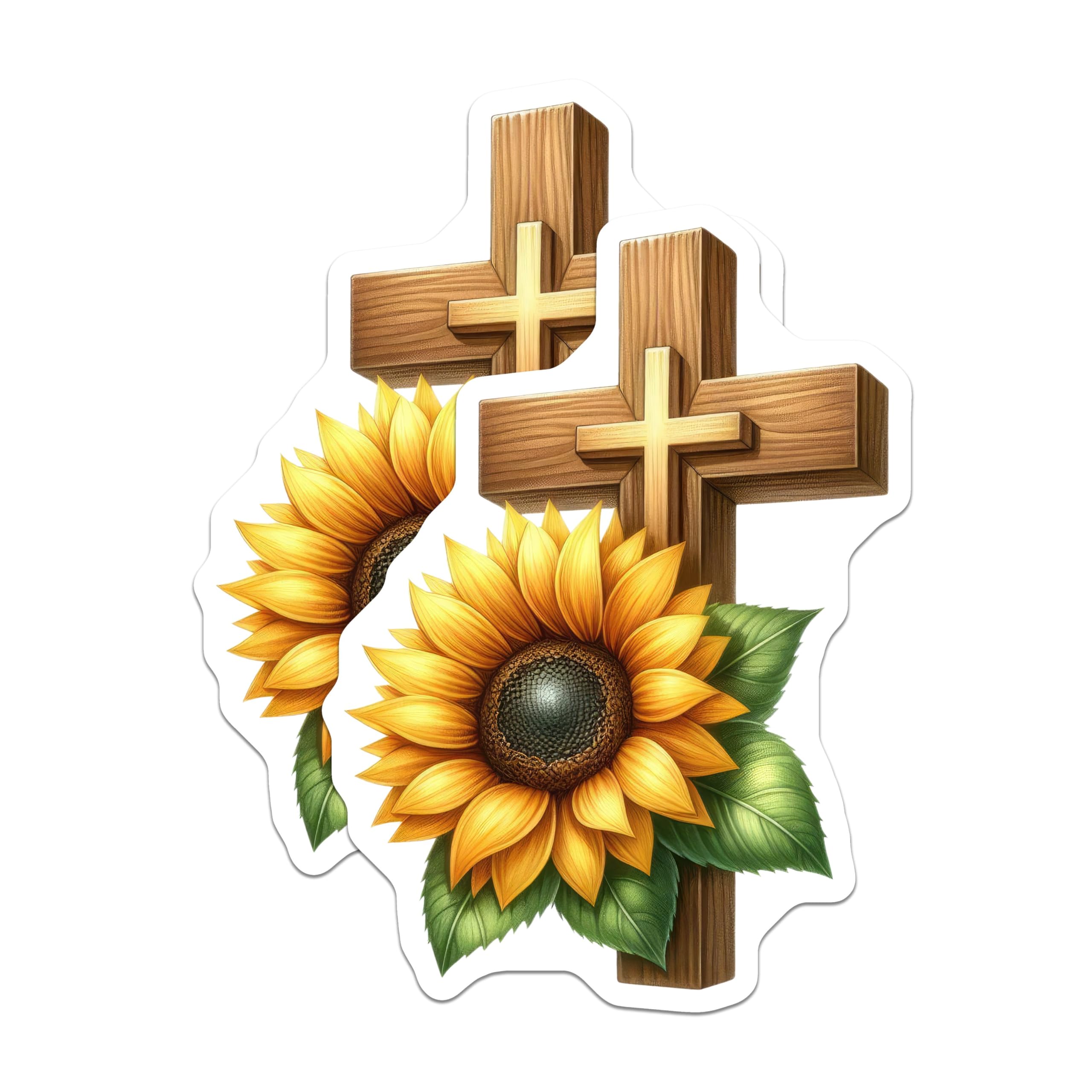 (2 Pack) Sunflower Cross Stickers - Religious Sunflower Decal - Christian Faith Flower Sticker - 5" On Longest Side - Sticks to Smooth Flat Surfaces - Made in USA - BMCS5333