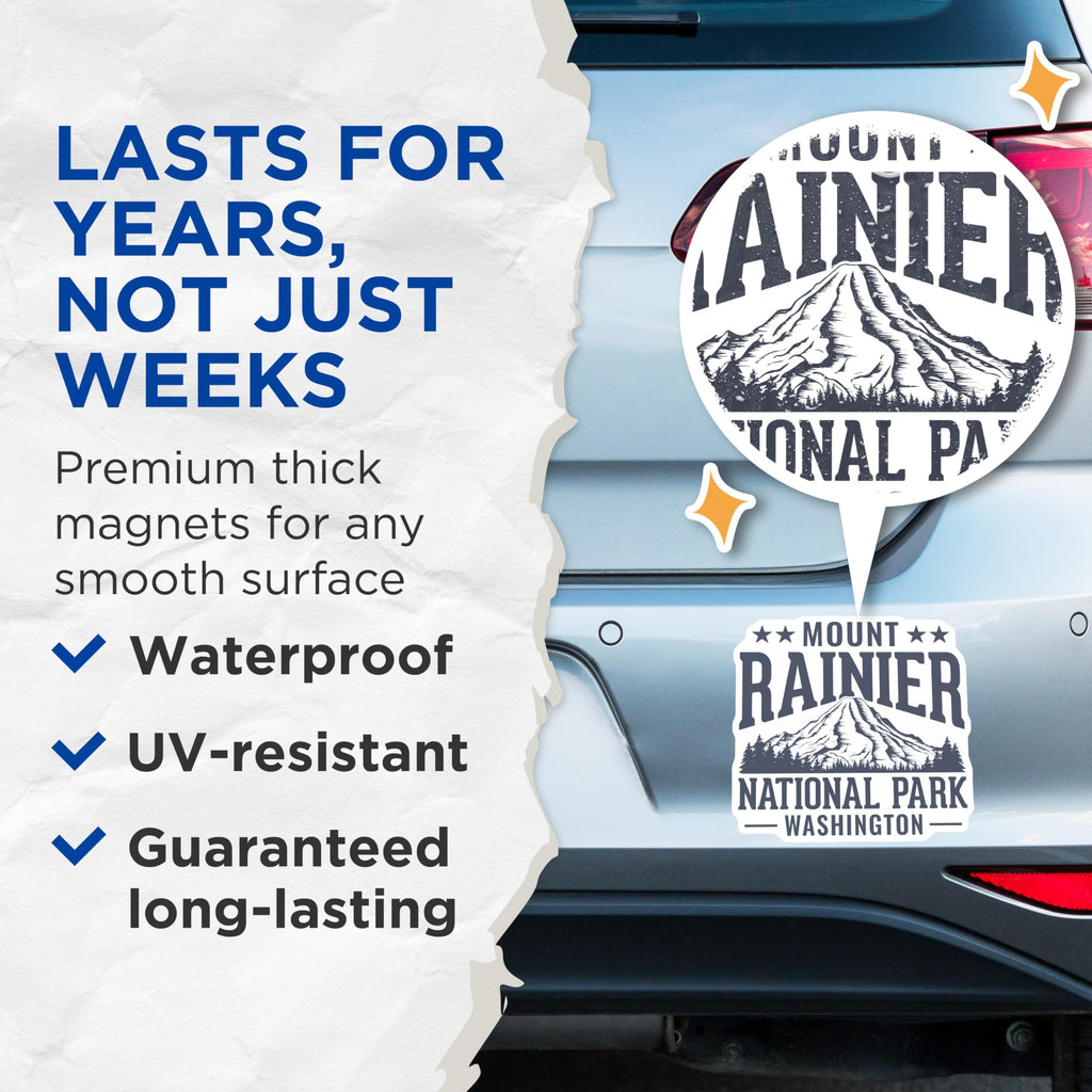 (2 Pack) Mount Rainier Magnets - National Park - Washington State Souvenir - 5" On Longest Side - Premium Magnet - for Cars, Refrigerators, Toolboxes, Lockers - Made in USA - MAG18616