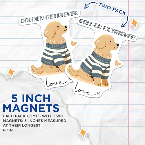 (2 Pack) Golden Retriever Magnets - Dog Lover Decor - Cute Pet Fridge Accessories - 5" On Longest Side - for Cars, Fridges, Toolboxes - Made in USA - MAG7303