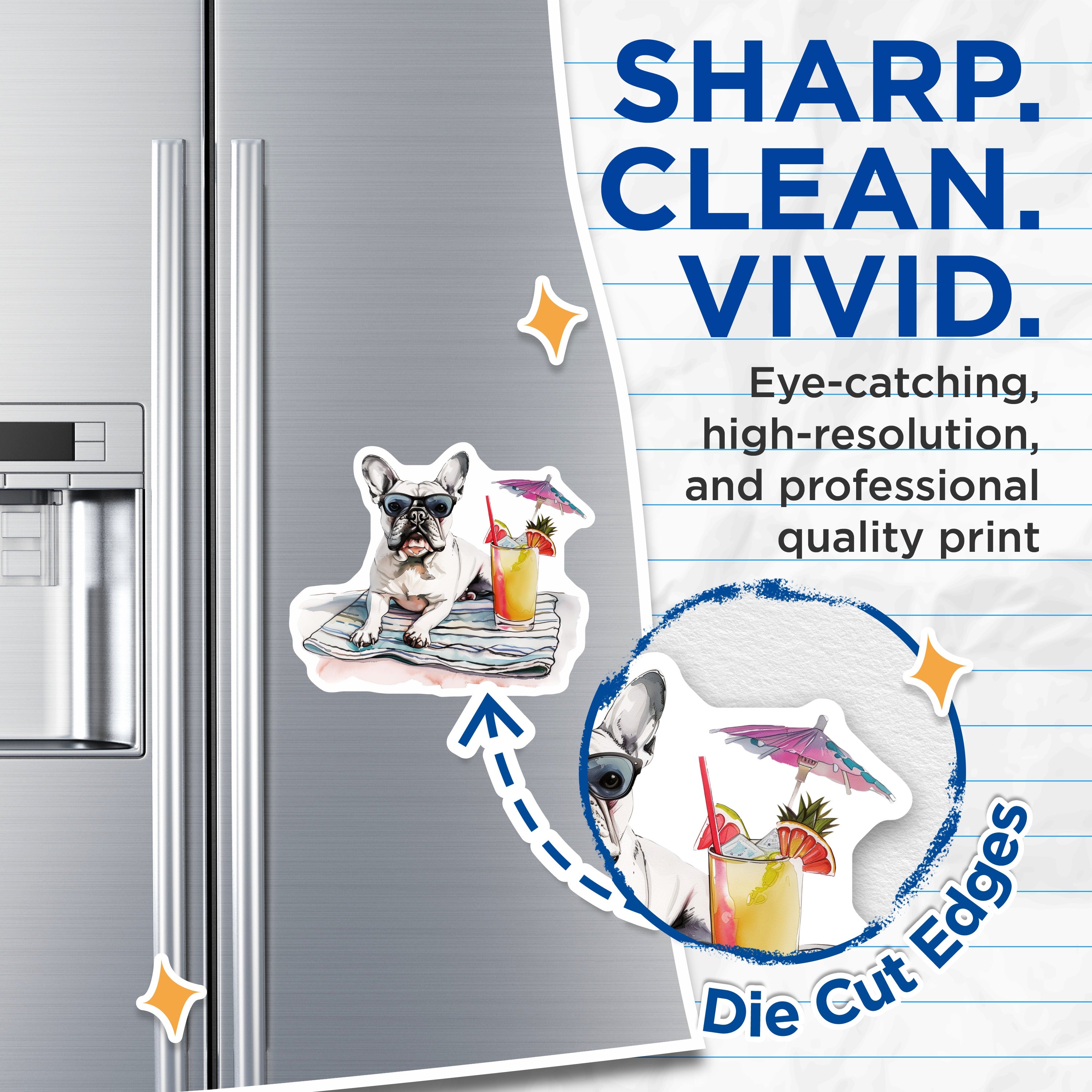 (2 Pack) French Bulldog Magnets - Summer Drink Magnets - Dog Lover Refrigerator Decor - 5 Inches On Longest Side - Thick Durable Magnet - Made in USA - MAG37403