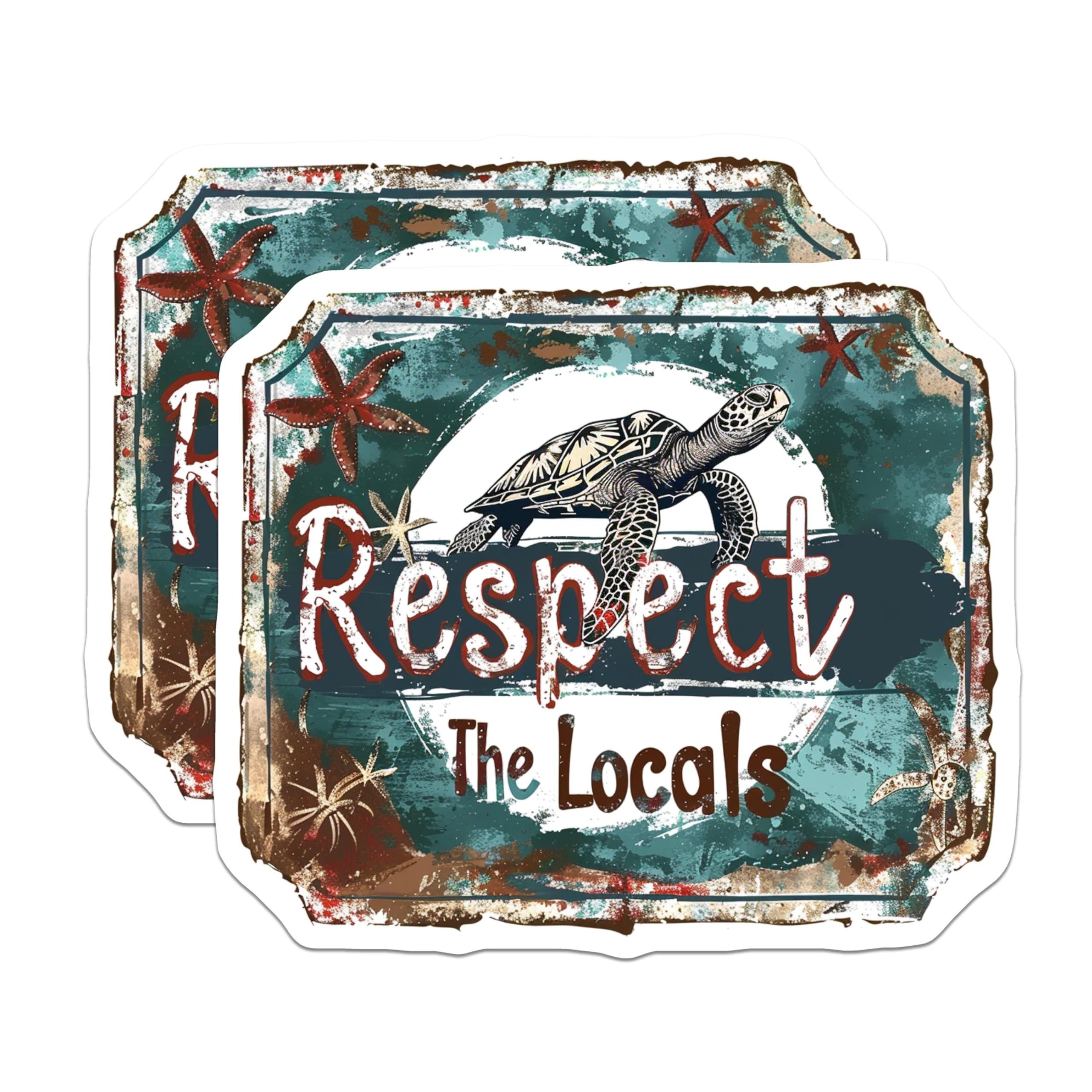 (2 Pack) Respect The Locals Stickers - Sea Turtle Stickers - Environmental Awareness Stickers - 5" On Longest Side - Sticks to Any Smooth Flat Surface - Made in USA - BMCS3059
