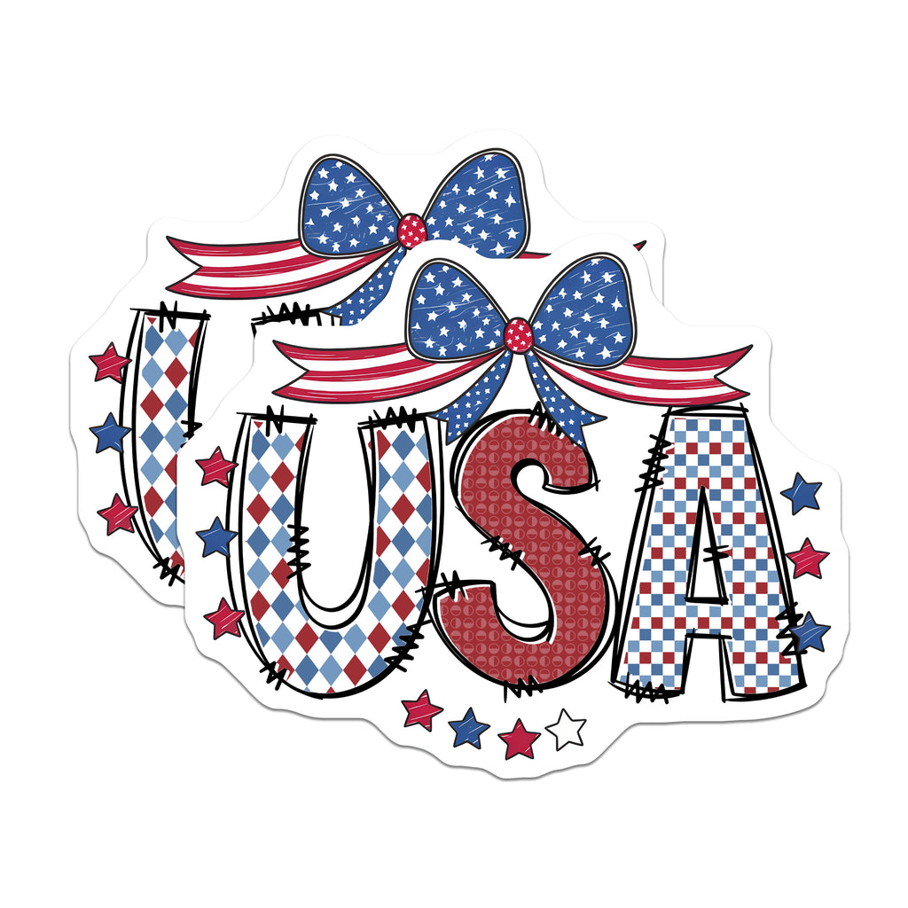 (2 Pack) USA Magnets - Patriotic American Decor - 4th of July Decoration - Military Appreciation - Stars Stripes - 5 Inches On Longest Side - Thick Durable Magnet - Made in USA - MAG36273
