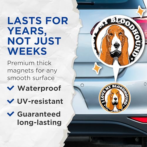 (2 Pack) I Love My Bloodhound Magnets - Dog Lover Magnets - Pet Owner Magnets - Dog Breed Magnets - Canine Enthusiast Magnets- 5" On Longest Side - for Fridges, Toolboxes, Cars - Made in USA - MAG2965
