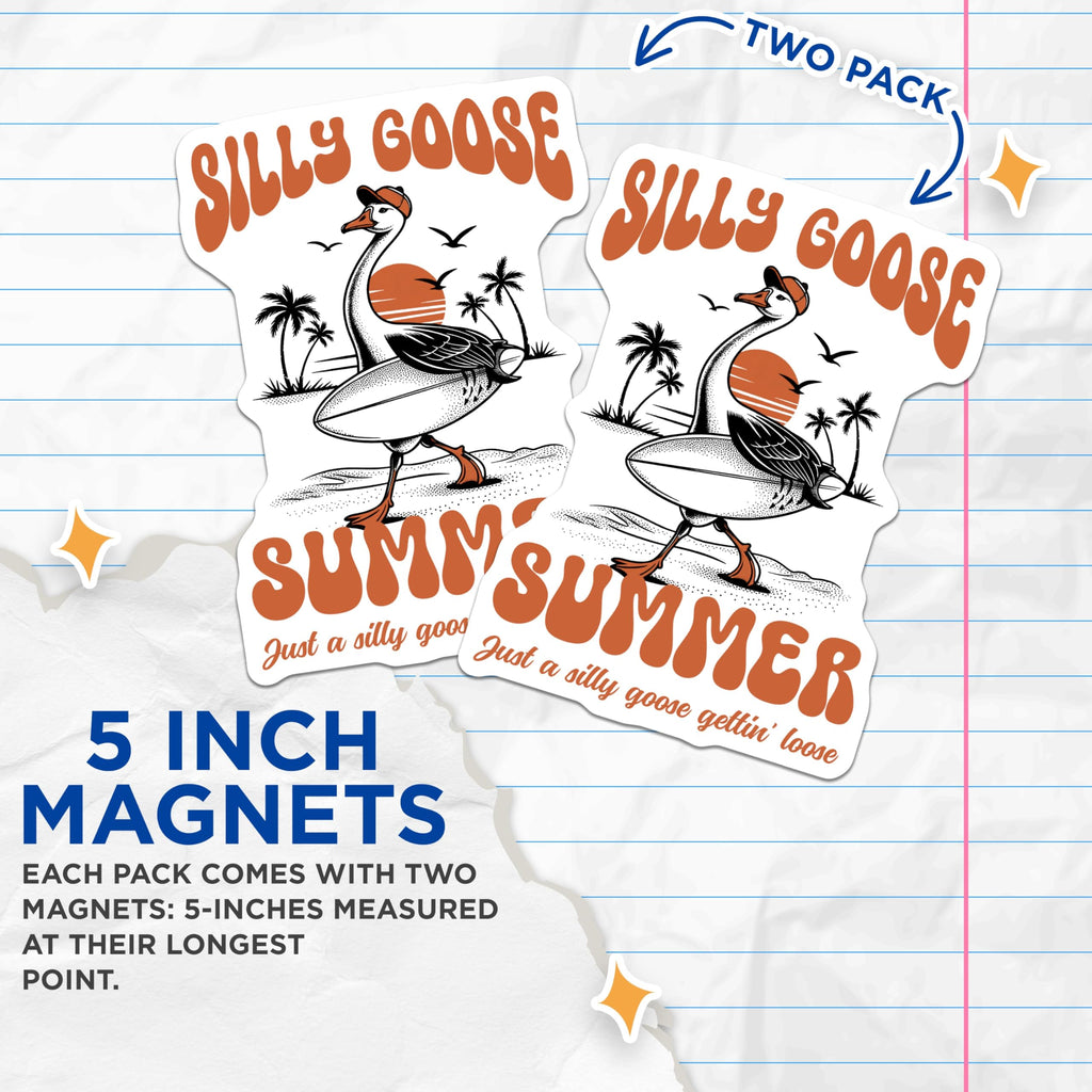 (2 Pack) Silly Goose Magnets - Summer Fun - Beach Vacation Home Decor - 5" On Longest Side - Premium Magnet - for Cars, Refrigerators, Toolboxes, Lockers - Made in USA - MAG17819