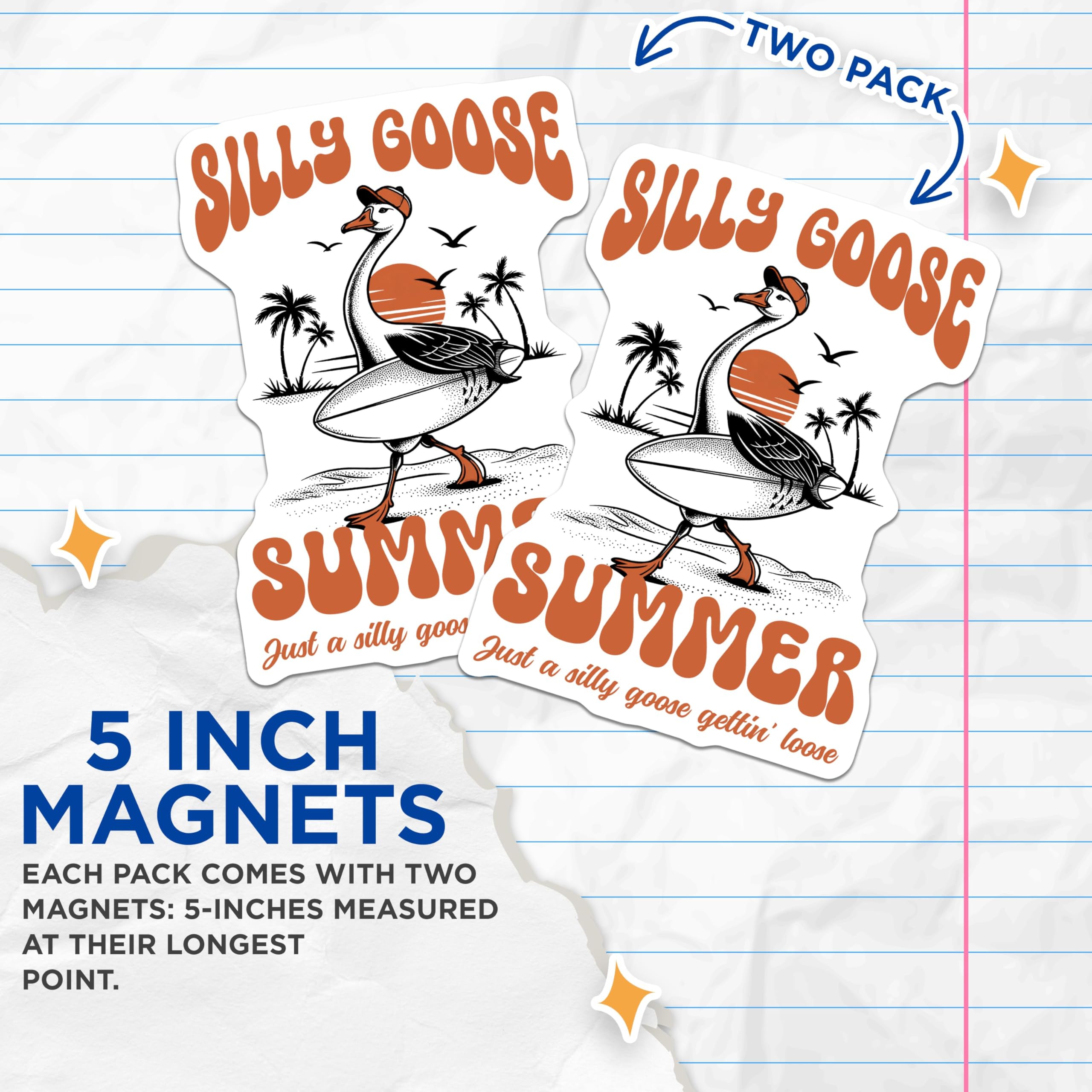 (2 Pack) Silly Goose Magnets - Summer Fun - Beach Vacation Home Decor - 5" On Longest Side - Premium Magnet - for Cars, Refrigerators, Toolboxes, Lockers - Made in USA - MAG17819