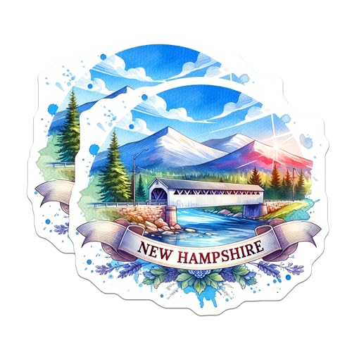 (2 Pack) New Hampshire Stickers - State Scenic View - Travel Souvenir - Nature Mountain Landscape - New England Series - 5" On Longest Side - Sticks to Smooth Flat Surfaces - Made in USA - BMCS6412