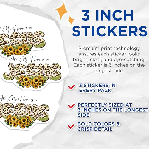 (3 Pack) Jesus Decals - Sunflower Laptop Decal - Christian Decal - 3 Inches On Longest Side - Easy Peel & Apply - Made in USA - 3MCS1893