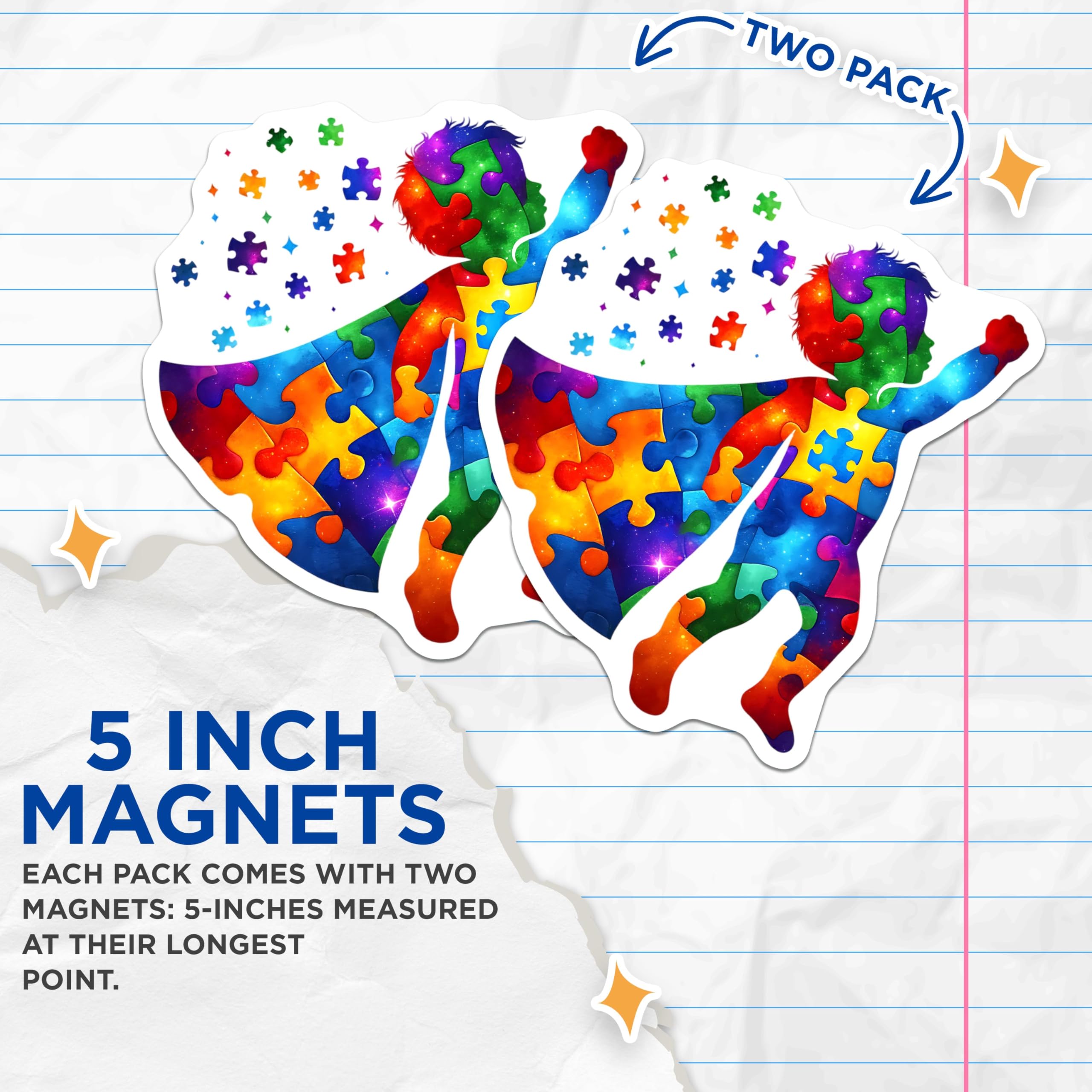 (2 Pack) Superhero Puzzle Magnets - Colorful Child Silhouette - 5" On Longest Side - for Cars, Fridges, Toolboxes - Made in USA - MAG7889