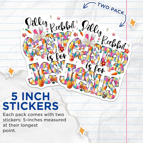 (2 Pack) Easter is for Jesus Stickers - Lilly Rabbit Stickers - Christian Easter Decoration - 5" On Longest Side - Sticks to Any Smooth Flat Surface - Made in USA - BMCS3371
