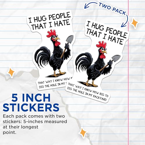 (2 Pack) Funny Animal Humor Stickers - Sarcastic Rooster Stickers - Novelty Joke Stickers - 5" On Longest Side - Sticks to Any Smooth Flat Surface - Made in USA - BMCS3334