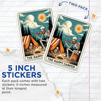(2 Pack) The Happy Camper Stickers - Skeleton Campfire Stickers - Outdoor Adventure Stickers - Camping Fun Stickers - 5" On Longest Side - Sticks to Smooth Flat Surfaces - Made in USA - BMCS5425
