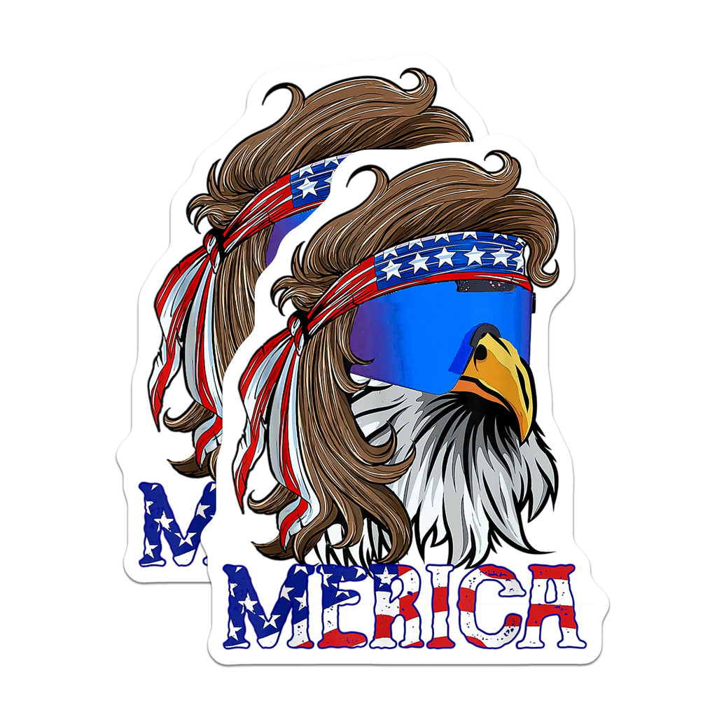 (2 Pack) Merica Mullet Eagle Magnets - Patriotic USA Pride - 4th of July Decor - Funny American Flag - 5 Inches On Longest Side - Thick Durable Magnet - Made in USA - MAG28480