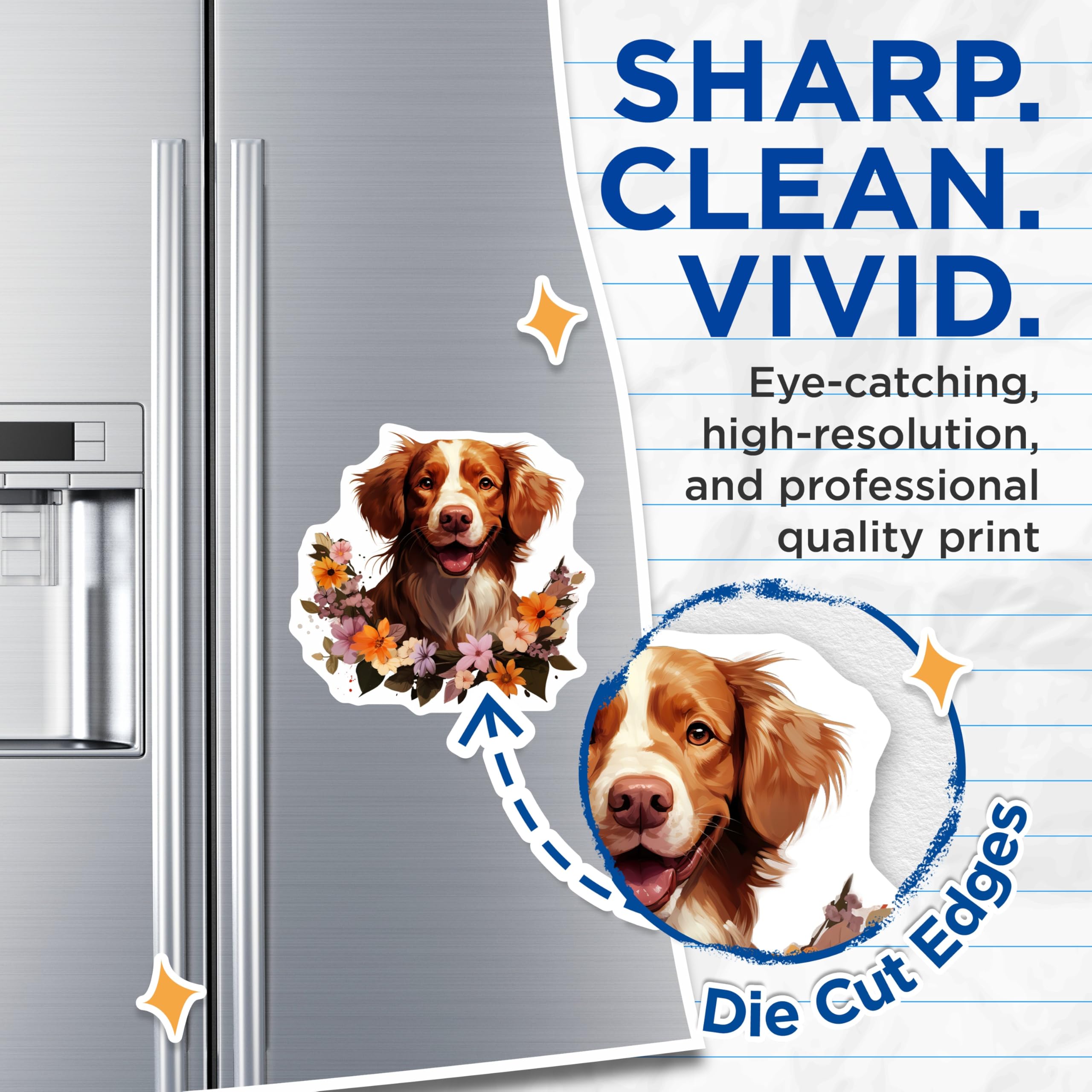(2 Pack) Floral Dog Portrait Magnets - Dog Mom Refrigerator Decor - Happy Pet Animal Art - 5 Inches On Longest Side - Thick Durable Magnet - Made in USA - MAG30731