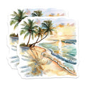 (2 Pack) Beach Sunset Magnets - Watercolor Palm Tree Scene - Tropical Ocean View - Coastal Decor Aesthetic - 5 Inches On Longest Side - Thick Durable Magnet - Made in USA - MAG39946