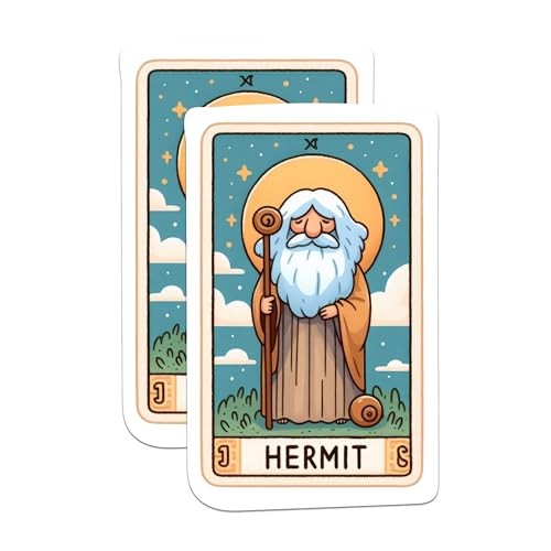(2 Packs) Hermit Tarot Card Stickers - Spiritual Metaphysical Mystic Tarot Decals - 5 Inches On Longest Side - Premium Vinyl Decal - Sticks to Any Smooth Flat Surface - Made in USA - BMCS2255