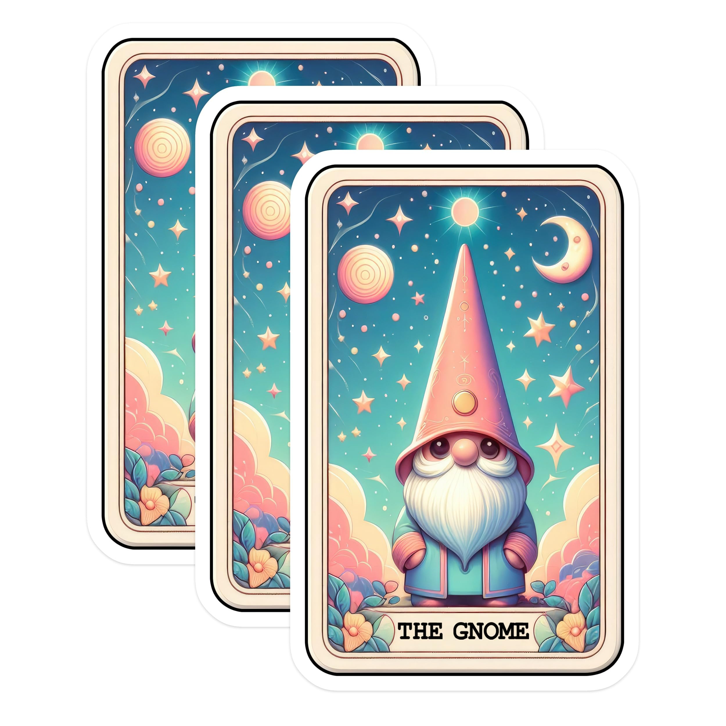 (3 Pack) Gnome Decals - Tarot Card Art - Whimsical Laptop Decal - 3 Inches On Longest Side - Easy Peel & Apply - Made in USA - 3MCS4184