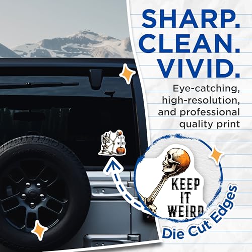(2 Pack) Keep It Weird Stickers - Skeleton Pumpkin Stickers - Halloween Stickers - 5" On Longest Side - Sticks to Smooth Flat Surfaces - Made in USA - BMCS9776