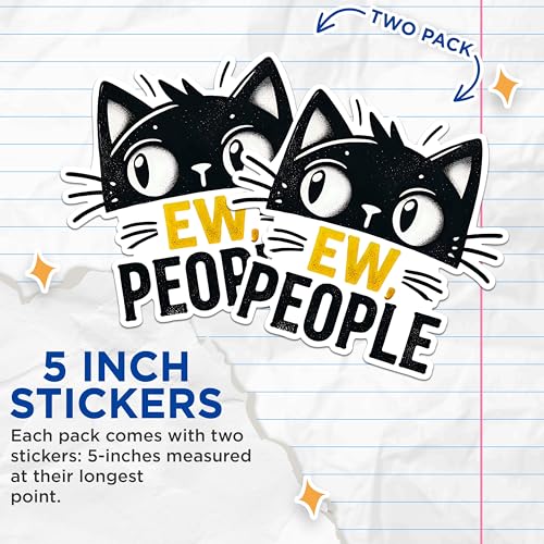 (2 Pack) Funny Cat Quote Stickers - Cute Cat with Attitude Stickers - Bold Cat Design Humor Stickers - 5" On Longest Side - Sticks to Any Smooth Flat Surface - Made in USA - BMCS2788